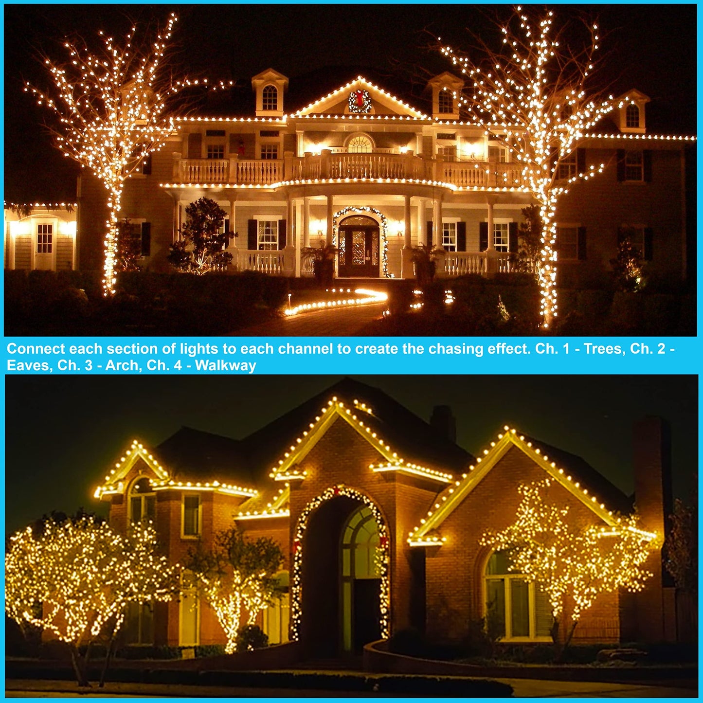 4 Channel Light Controller for Holiday Lights, Christmas Lights, Outdoor Decorations. Create Dazzling Light Displays with Multiple Functions, Chasing, Twinkle, Shooting Star, Stacking, Sparkle etc.