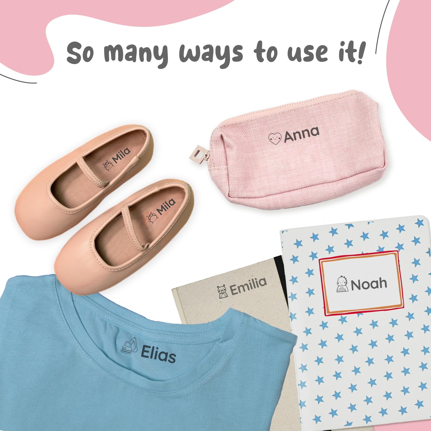 StiKiddo® Personalised Name Stamp for Clothes Kids - for Clothing & Paper, Child Label Stamp for School Uniform & Nursery, Washing Machine Safe and Customisable