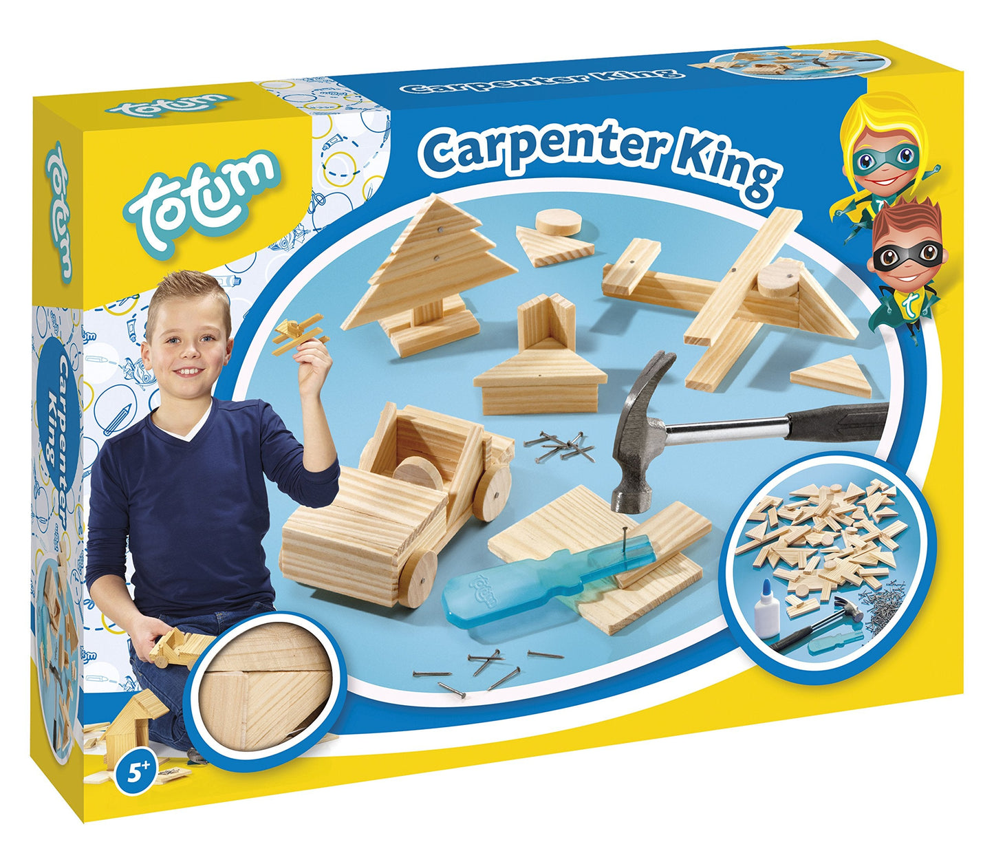 Hammer game Carpenter King- carpenter set: with wooden parts, nails and wooden hammer, Wood Color