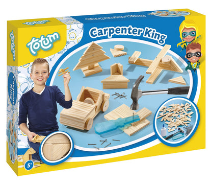 Hammer game Carpenter King- carpenter set: with wooden parts, nails and wooden hammer, Wood Color