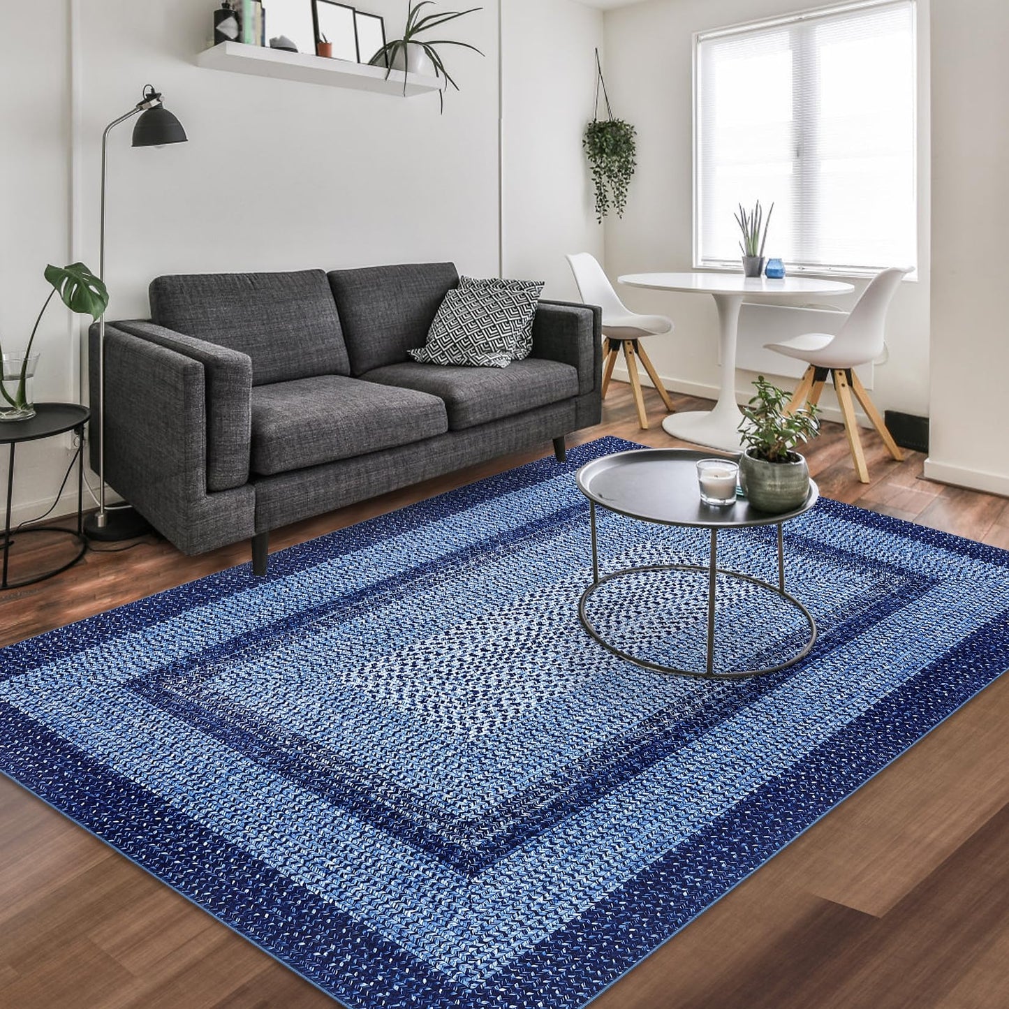 GlowSol 5x7 Area Rugs Washable Rugs Modern Geometric Throw Rug Modern Ombre Braided Rug for Living Room Non Slip Bedroom Rug Non-Shedding Carpet Accent Rug for Dining Room Kids Playroom Office,Navy