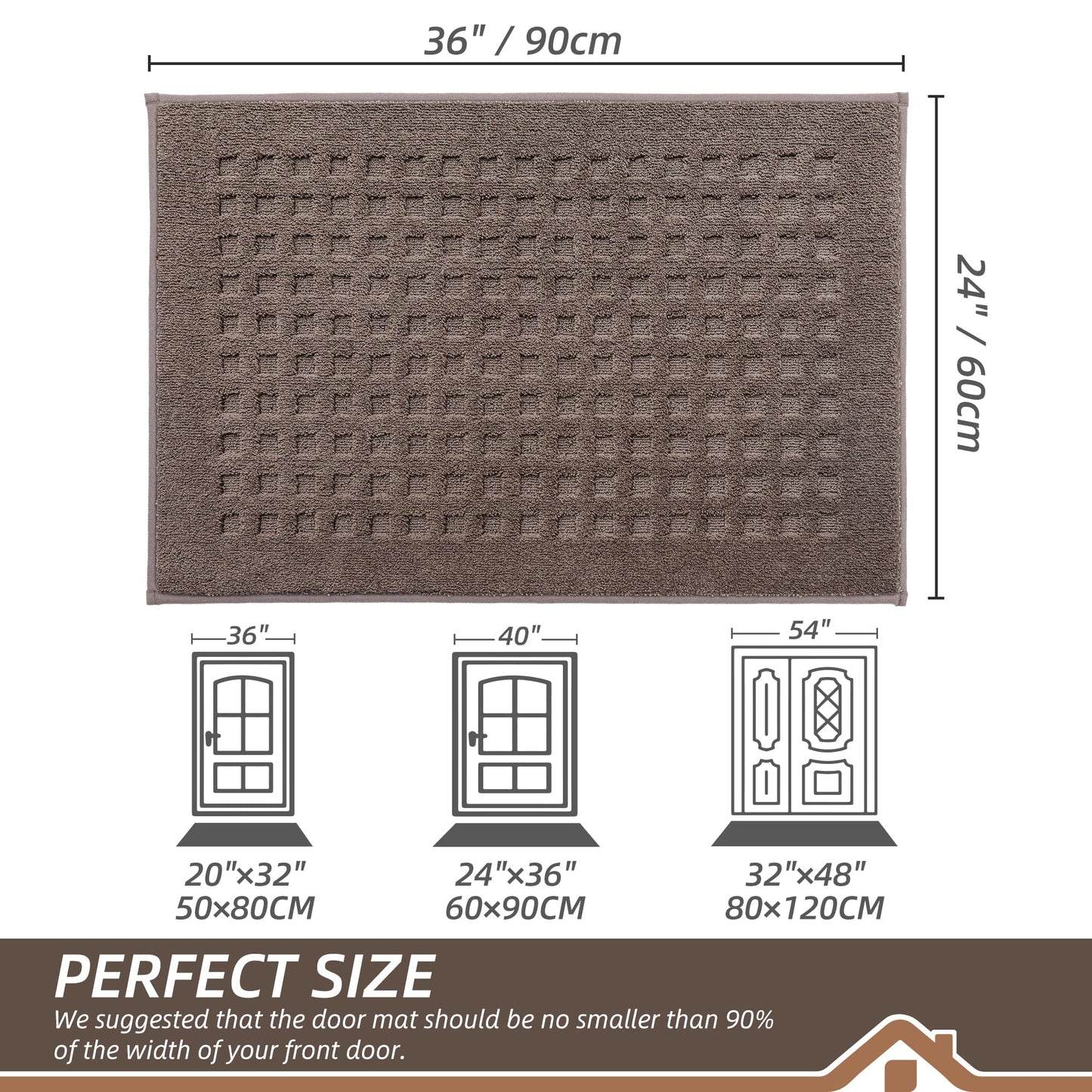 BEQHAUSE Dirt Trapper Door Mats 24"x36", Non-Slip Waffle Doormat Indoor Entrance Low-Profile, Dirt Resist and Absorbent Entryway Rugs Washable Inside Welcome Floor Mat for Front Back Door, Brown