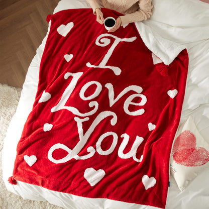 Bedsure Valentines Day Throw Blanket - Soft and Warm Sherpa Heart Throws Valentines Day Gifts for Him and Her, I Love You Red 50"x60"