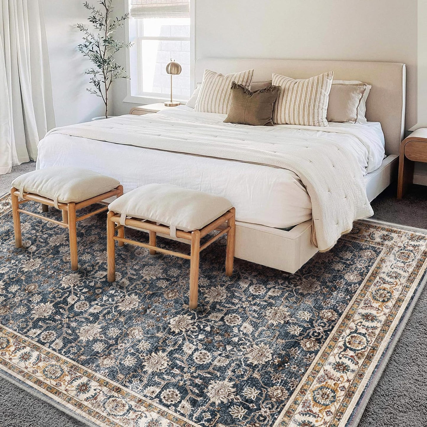 CHAMPLANT Washable Area Rug 8'x10' Retro Boho Design Non-Shedding Non-Slip Easy Care Ideal for High Traffic Areas in Living Room Bedroom Office Coffee Table Kitchen Large Carpet