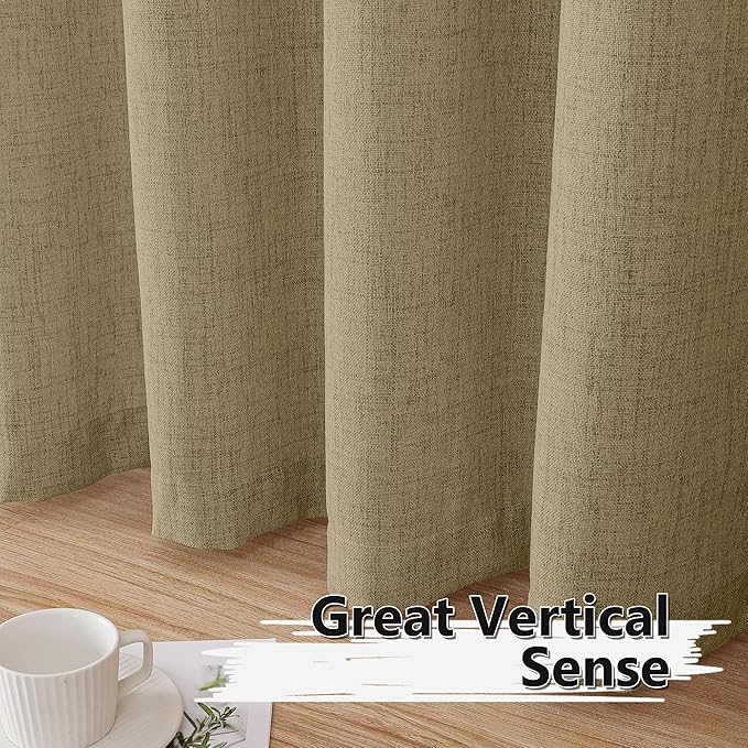 Tollpiz Linen Tier Curtains Rod Pocket Semi Sheer Short Kitchen Curtain Half Burlap Light Filtering Thick Linen Drape for Bathroom, 30 x 30 inches Long, Taupe, Set of 2 Panels