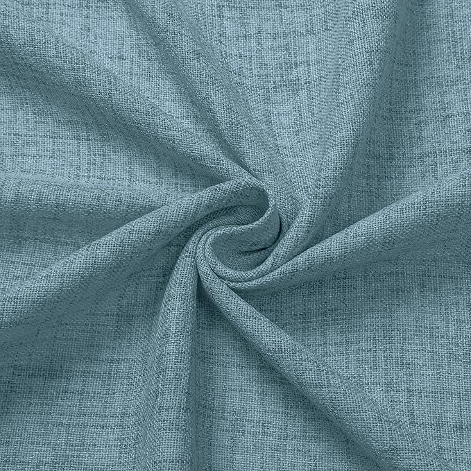 Tollpiz Short Linen Tier Curtains Rod Pocket Semi Sheer Half Kitchen Curtain Burlap Light Filtering Thick Linen Drapes for Bathroom, 30 x 24 inches Long, Dusty Blue, Set of 2 Panels