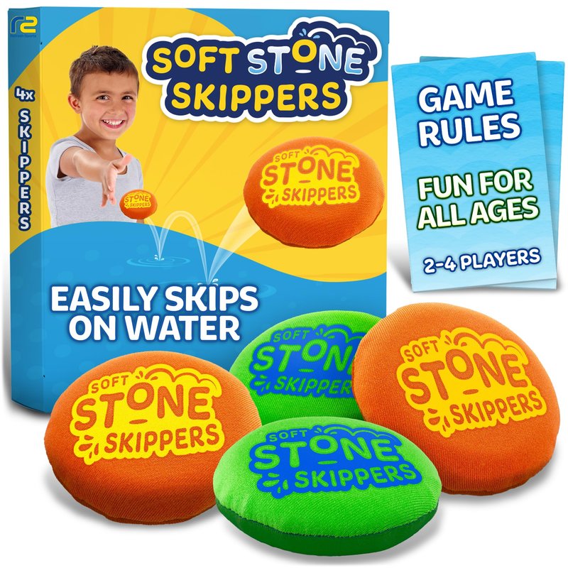 Soft Stone Skippers Game - Fun Pool Toys for Kids All Ages - 4 Pack Water Skipping Discs Set - Beach Games Summer Beach Gifts for Boys & Girls Ages 3 4 5 6 7 8 9 10 11 + Year Old - Water Toys