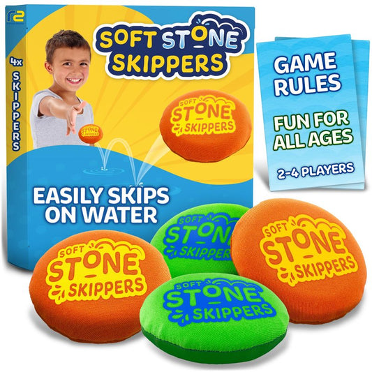 Soft Stone Skippers Game - Fun Pool Toys for Kids All Ages - 4 Pack Water Skipping Discs Set - Beach Games Summer Beach Gifts for Boys & Girls Ages 3 4 5 6 7 8 9 10 11 + Year Old - Water Toys