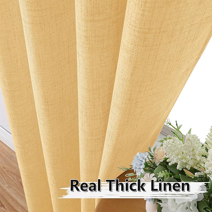Tollpiz Short Linen Curtain Living Room Rod Pocket Semi Sheer Curtains Burlap Light Filtering Thick Linen Drape for Bedroom, 54 x 45 inches Long, Beige, Set of 2 Panels