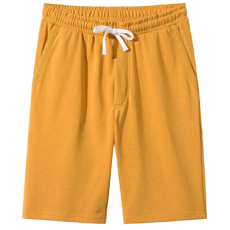 VANCOOG Men's Casual Classic Fit Terry Cloth Elastic Jogger Running Shorts-Yellow-M