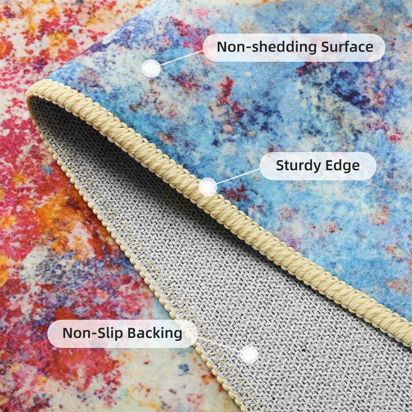 Kelarea Living Room Rug, 4x6 Modern Abstract Washable Rugs, Colorful Soft Non Slip Low Pile Carpet, Stain Resistant Rugs for Bedroom, Dining Room, Nursery, Home Office