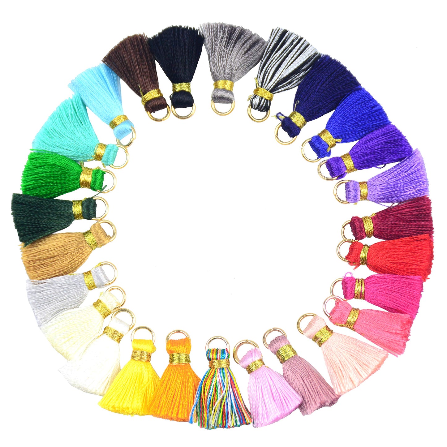 Aokbean 100 pcs Tassel Multi-Colors Mini Tiny Handmade Craft Tassels Charms with Golden Jump Ring for Earring Jewelry Necklace Making Accessories Other Arts DIY Supplies (Mixed)