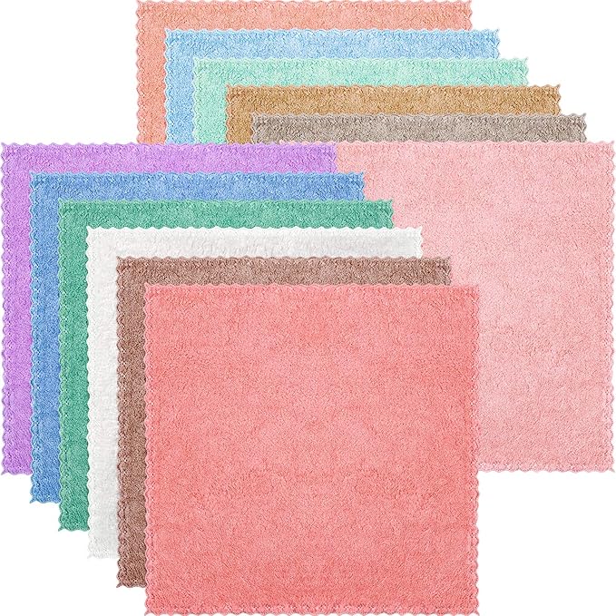 Syhood 12 Pieces Face Wash Cloth 12 x 12 in Makeup Remover Cloths Towel Coral