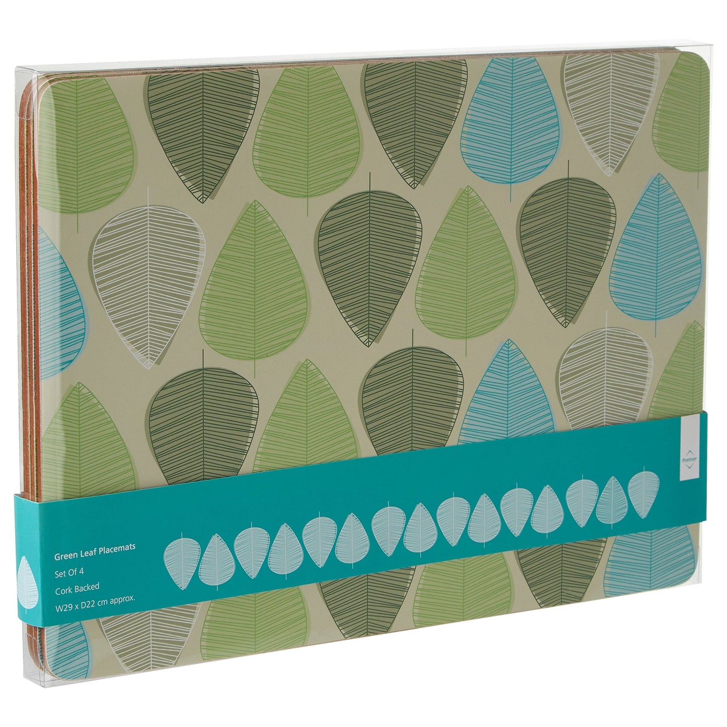 Premier Housewares Green Leaf Placemats, Set of 4, Cork