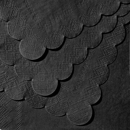 NatNarr 120 Pcs Cocktail Napkins Black Halloween Napkins Disposable Scalloped Bar Napkin Beverage Dessert Napkin for Halloween, Birthday, Coffee, Bar, Kitchen, 5 x 5 Inch