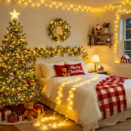 JMEXSUSS 200 LED Christmas Lights Indoor Outdoor, Connectable Warm White Christmas Tree Lights Clear Wire, 66 Ft Twinkle Fairy String Light Plug in for Bedroom Wedding Xmas Tree Decorations