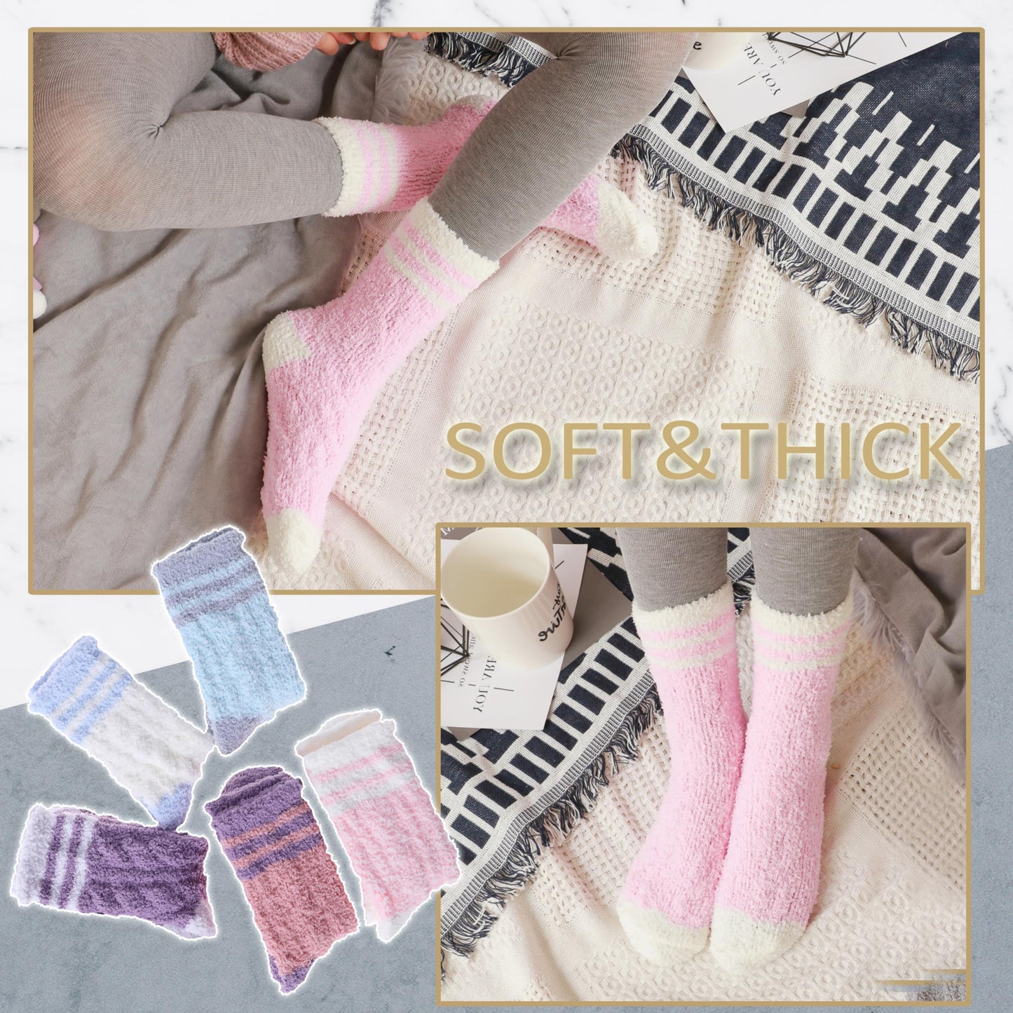 EBMORE Womens Fuzzy Socks Slipper Soft Cabin Plush Warm Fluffy Winter Christmas Sleep Stocking Stuffers Cozy Adult Socks?Stripe Weave C?