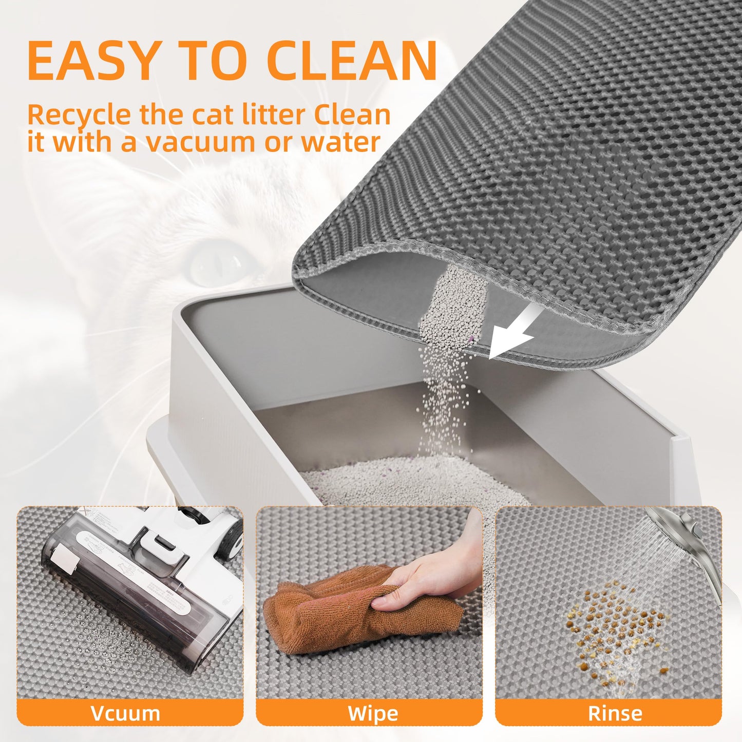 Anywish Large Cat Litter Mat for Litter Box, 47"×33" Double Layer Trapping Mat, Non-Slip Water Proof Kitty Litter Pad, Grey