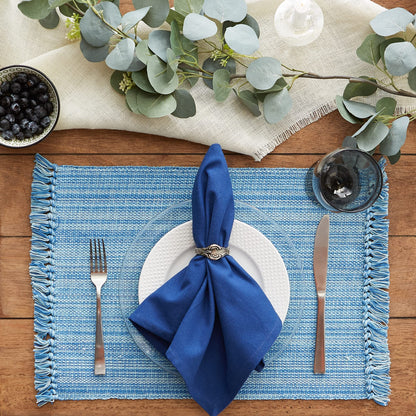 DII 100% Cotton, Tonal Fringe, Variegated, Machine Washable, Everyday Kitchen Basic Placemat, Set of 6, Light Blue