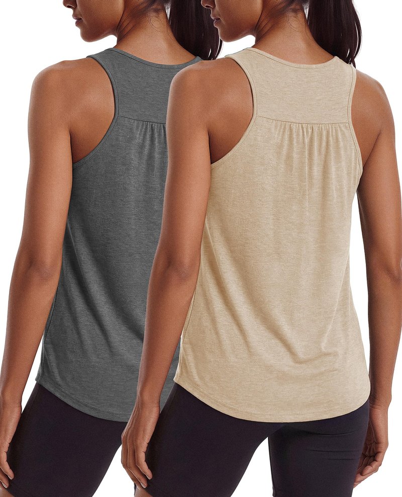 PINSPARK Workout Tank Tops for Women Racerback Yoga Gym Shirts Moisture Wicking Athletic Tops Running Exercise Pilates Outfits,Dark Grey/Khaki L