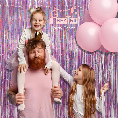 Tinsel Curtain Pink Glitter - GREATRIL Girls Tinsel Curtains Pastel Foils Fringe Party Decoration Background for Unicorn Mermaid Fairy Princess Birthday School Child School Party