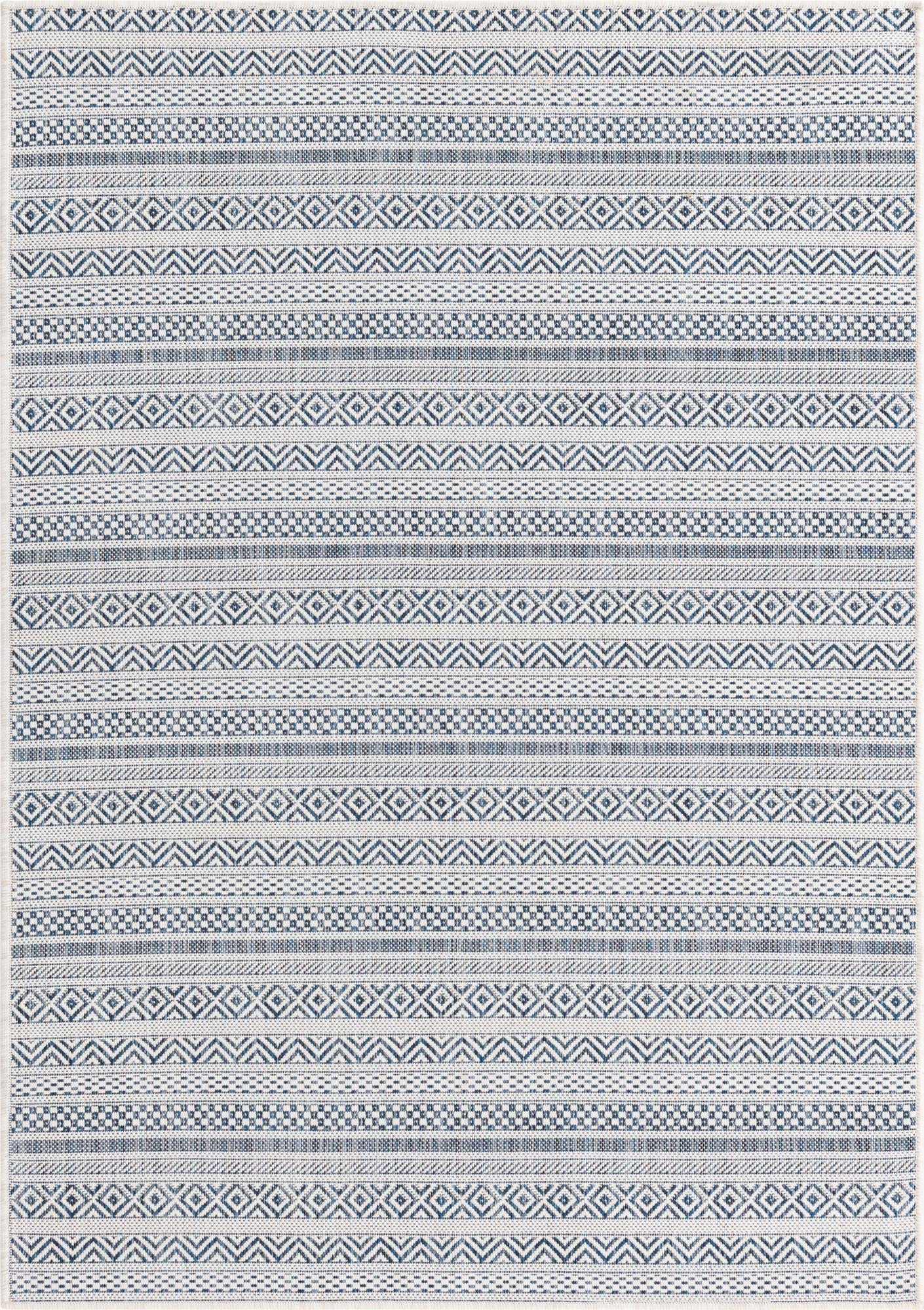 Unique Loom Outdoor Striped Collection Area Rug - Maia (4' 1" x 6' 1" Rectangle, Light Blue/Ivory)