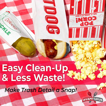 Super Fun, Grease-Proof Food Wrapper 150 Combo Pack. 50 Each Pickle, Hot Dog and Popcorn Durable Retro Bags. Snack Bag Trio for Party Favors or Treats. Great for Themed Parties, Carnival and Festival