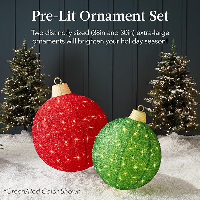 Best Choice Products 2pc Lighted Pop-Up Outdoor Christmas Ornament Set, Holiday Ball Decoration w/ 180 LED Lights, 8 Light Functions - Red/White