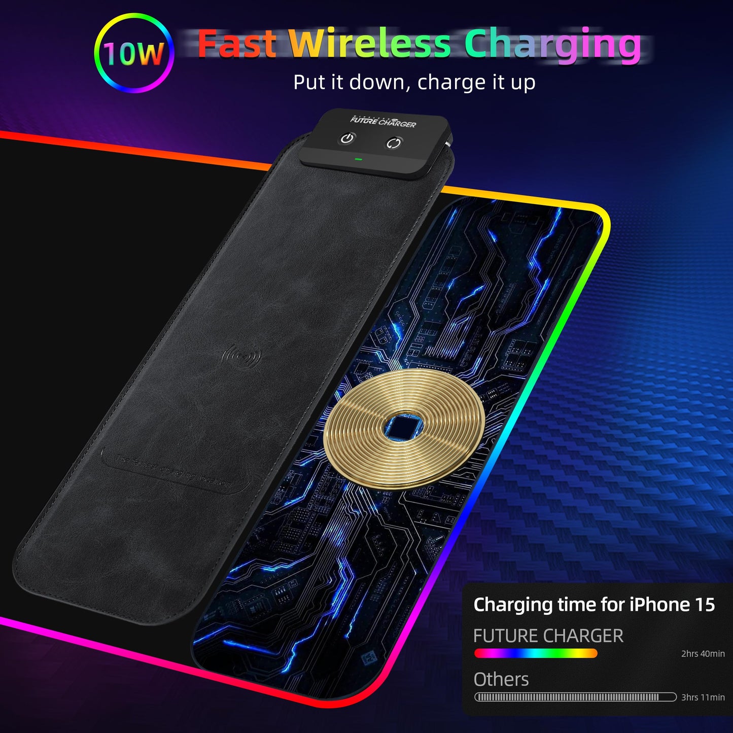 Gaming Mouse Pad, Wireless Charging Mouse Pad Gaming, 31.5"x11.8" Large RGB Desk Mat for Laptop/Computer/Keyboard, 9 Light Modes, Waterproof Smooth Surface, Non-Slip Base, Black