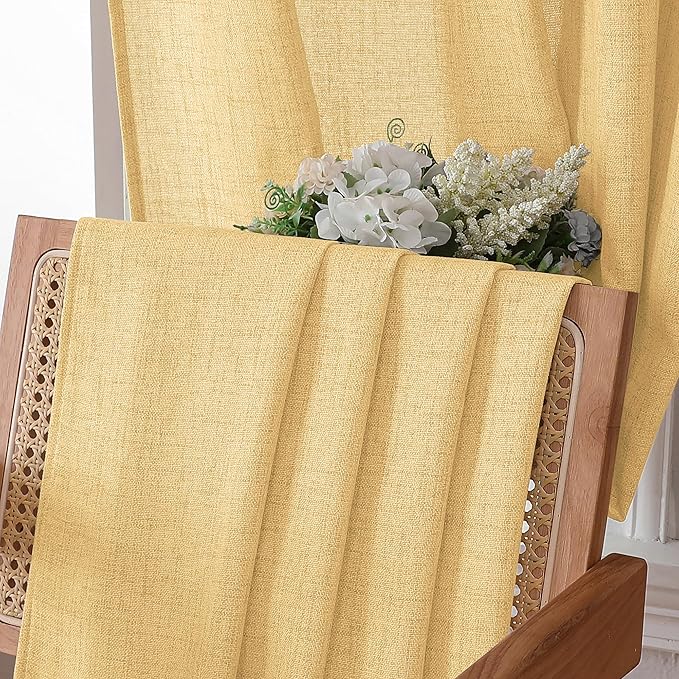 Tollpiz Short Linen Tier Curtains Rod Pocket Semi Sheer Half Kitchen Curtain Burlap Light Filtering Thick Linen Drapes for Bathroom, 30 x 24 inches Long, Beige, Set of 2 Panels