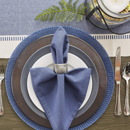 DII Woven Collection Round Braided Floral Placemat Set, 15", French Blue, 6 Piece