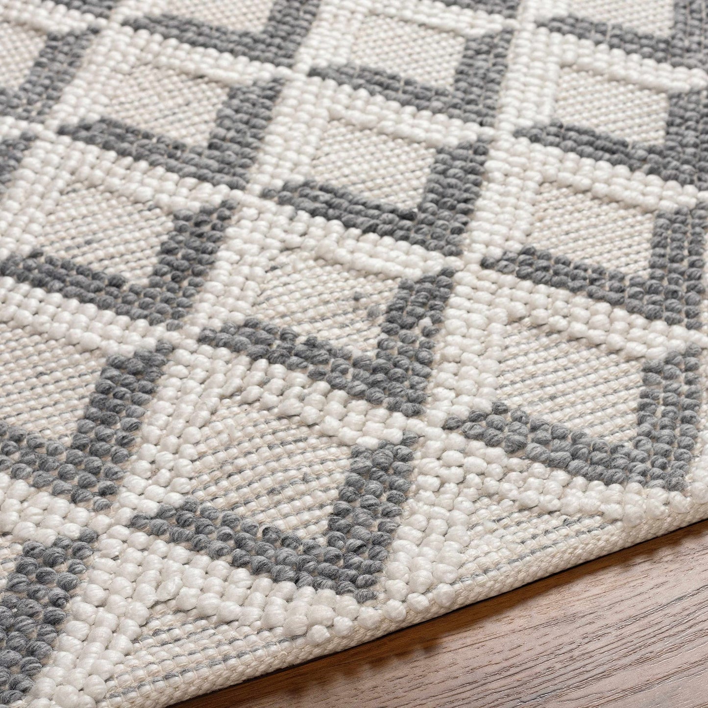 Hauteloom Maik Recycled Material Area Rug - Geometric Triangle Diamond Chevron Textured - Bohemian Transitional Modern Contemporary Scandinavian - Beige, Cream, Gray, Ivory, Neutral - 5' x 7'6"