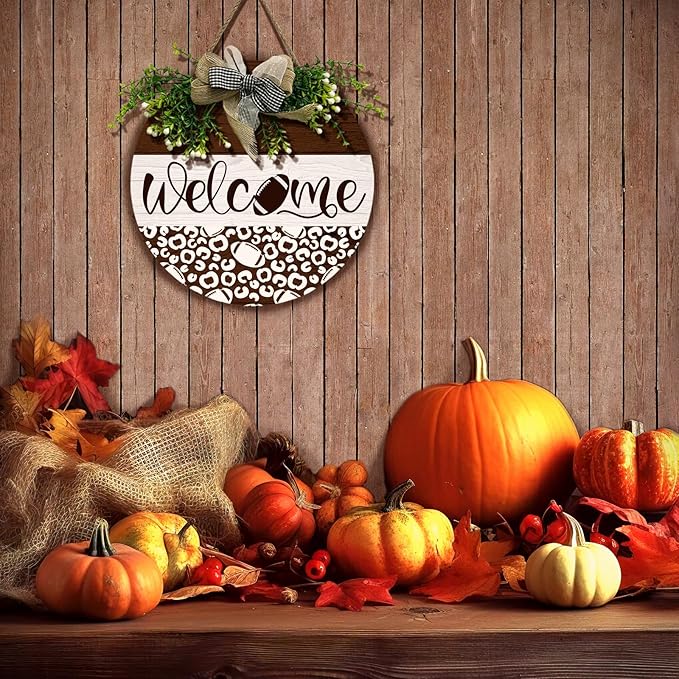 Welcome Football Front Door Sign Spring Summer Wooden Hanging Signs with Wreath And Bow Rustic Seasonal Football Game Sports Round Door Signs for Farmhouse Home Family Wall Decorations 12 X 12 Inches