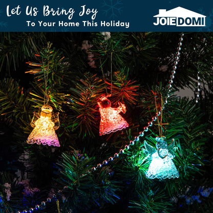 JOYIN Christmas Set of 12Pcs Spun Angel Ornament, Clear Angel Hanging Ornaments with LED Lights for Christmas Tree Decorations, Xmas Party Favor