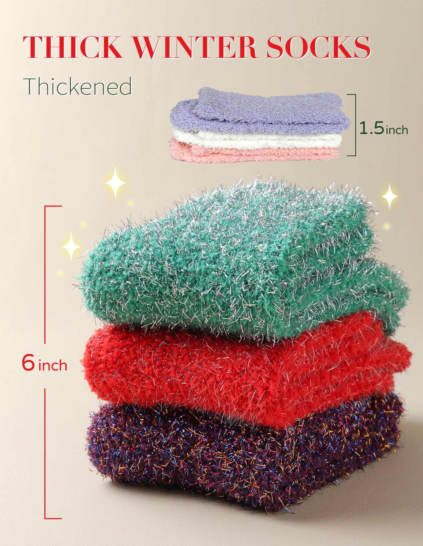 AIVEI Sparkly Fuzzy Socks for Women Men, Halloween Gifts Boo Spooky Basket Stuffers, Funny Cute Crazy Fluffy Plush Slipper Socks for Girls Boys 3 Pairs