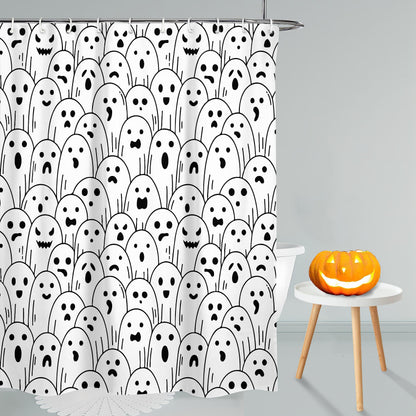 Spooky Ghost Shower Curtain, Waterproof Fabric with Hooks - 72x72 Inch, Perfect for Halloween Bathroom Decor