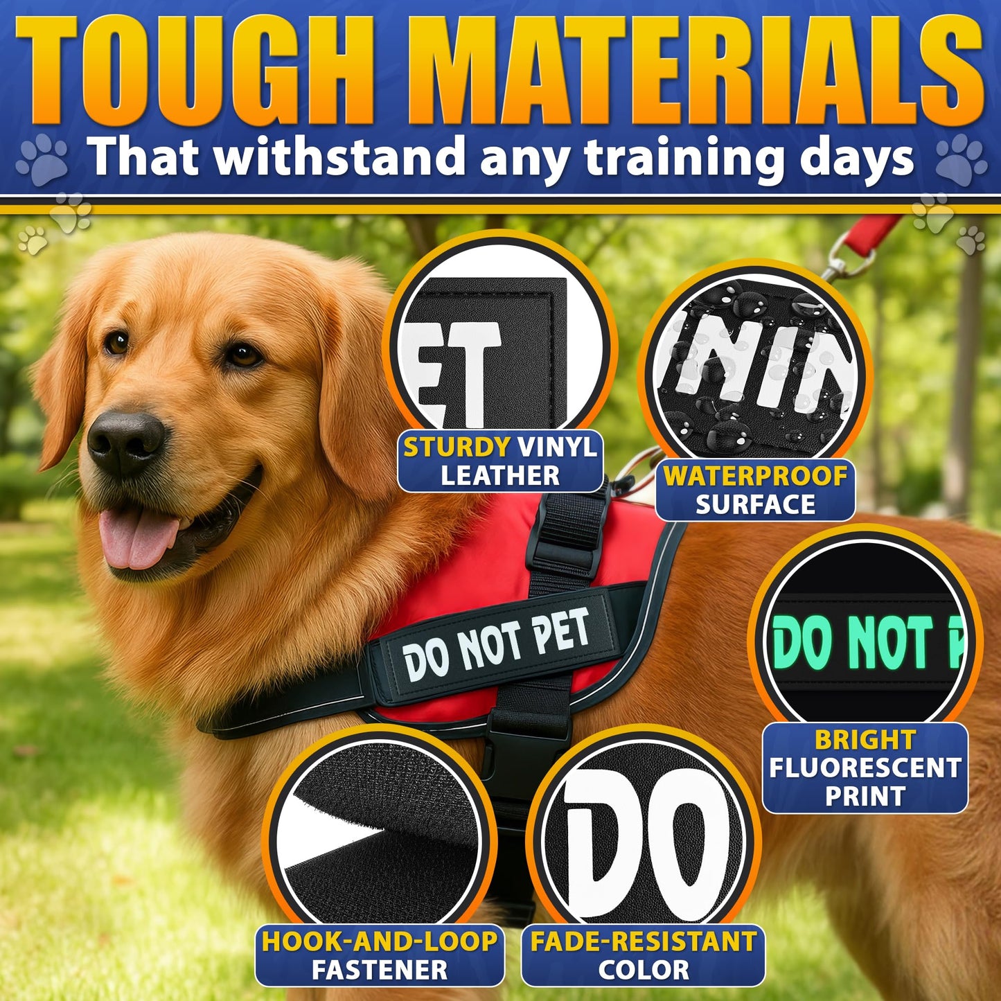 6Pcs Service Dog Patches 6.2x1.9'' - Reflective Do Not Pet Patch & In Training Service Dog Patch Set with Variable Text, Secure Attachment with Hook & Loop Fasteners, Security & Therapy Animal Patches