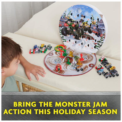 Monster Jam Mini Holiday Advent Calendar, 24 Days of Mini Monster Trucks and Accessories, 1:87 Scale, Kids Toys for Boys and Girls Ages 3 and up