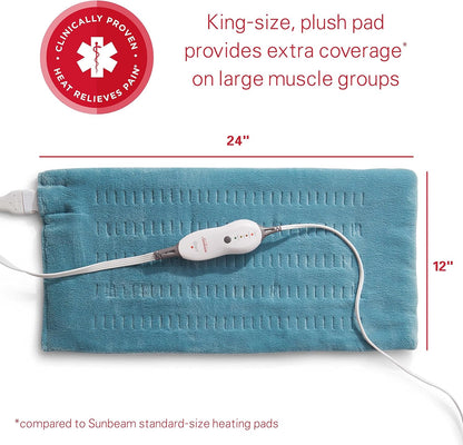 Sunbeam Heating Pad XL for Back, Neck & Shoulder Pain Relief with Auto Shut Off, 12 x 24, Teal