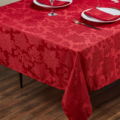 Kadut Christmas Tablecloth, Poinsettia Leaf Red Tablecloth (60 x 102 Inch) for 6 Foot Rectangle Tables, Heavy Duty Fabric, Table Cloth for Harvest, Xmas Holiday, Winter, and Parties Table Cover