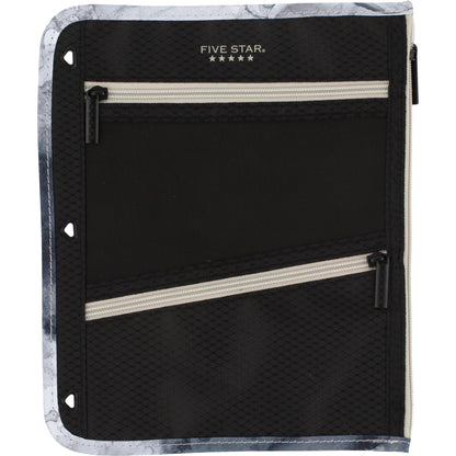Five Star Pencil Pouch, Pen Case, 3-Pocket Zipper Pouch, Fits 3-Ring Binder, Storage Organizer for Classroom Supplies Earbuds Chargers Cables Makeup, Black/Grey (506420A-ECM)