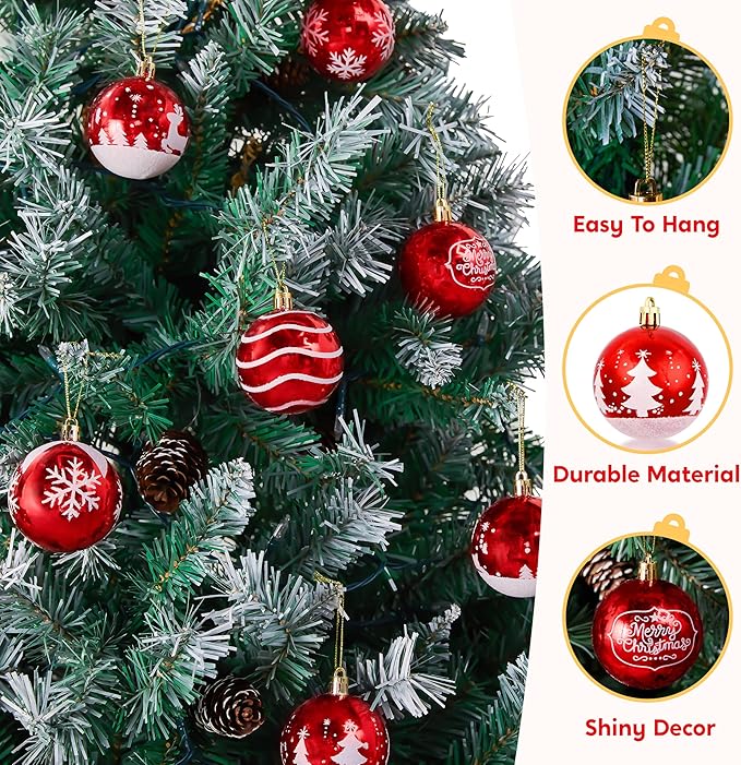 Joiedomi 24 Pcs 2.3” Red & White Christmas Ball Ornaments, Shatterproof Plastic Christmas Tree Ornaments, Hanging Decor for Wreath Garland Party Weddings Holidays