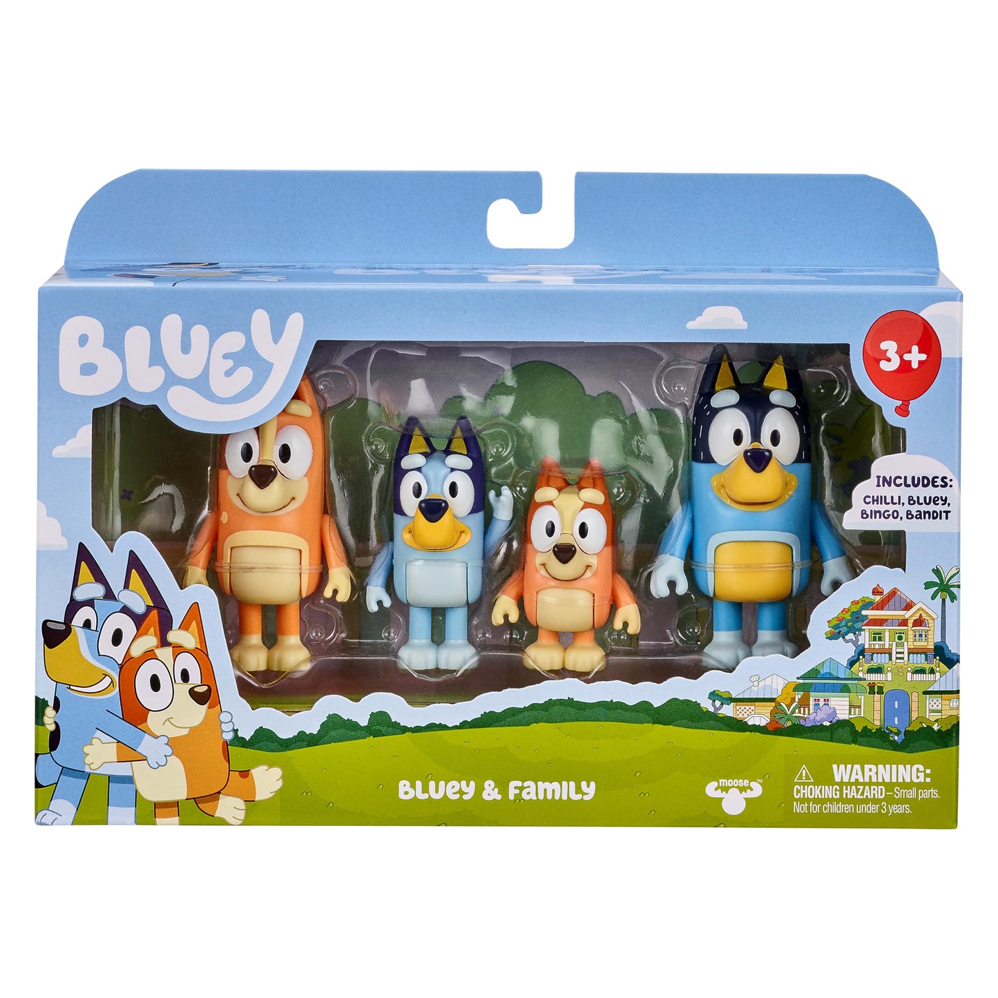 Bluey 13009 and Family: , Bingo, Bandit and Chilli 4 Figure pack Articulated Character Action Figures 2.5 inches Official Collectable Toy, Multicoloured