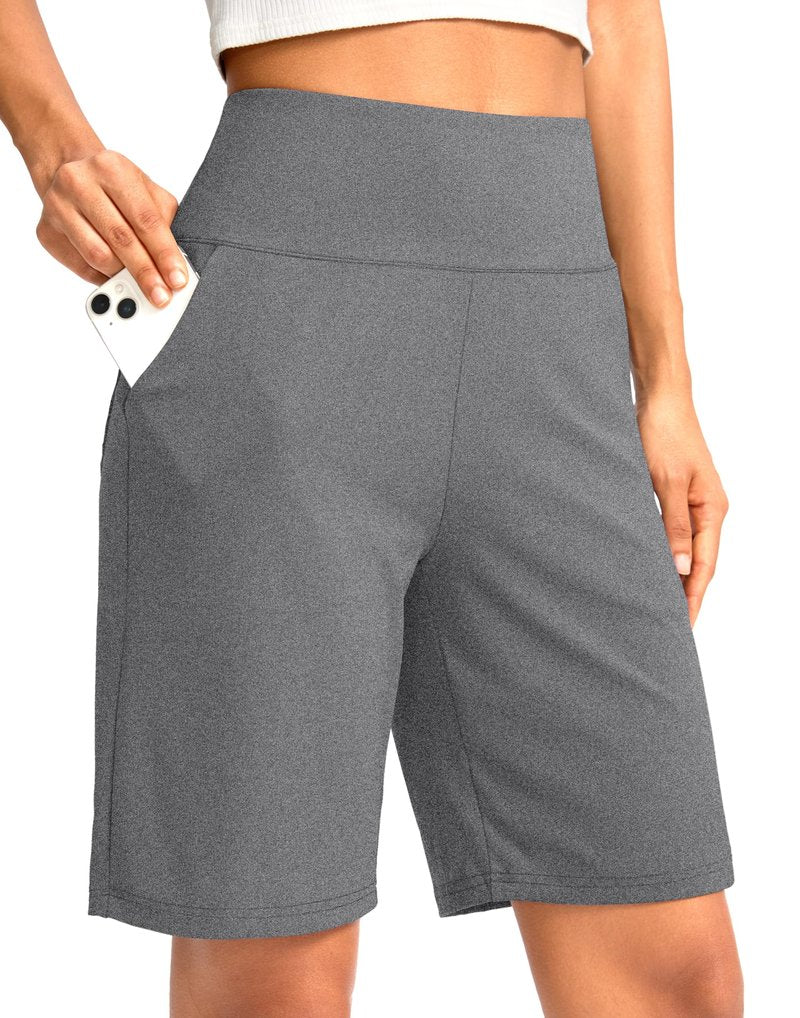 G Gradual Women's Bermuda Long Shorts with Pockets 9" High Waisted Knee Length Shorts for Women Walking Athletic Workout(Charcoal,XXL)