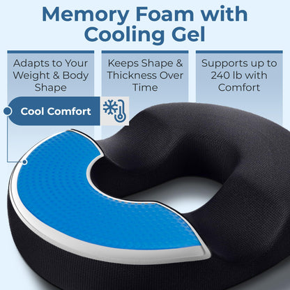 5 STARS UNITED Donut Pillow Hemorrhoid Tailbone Cushion – Large Cushion for Pain Relief – Coccyx, Prostate, Sciatica, Pelvic Floor, Pressure Sores, Pregnancy, Postpartum Recovery, Black