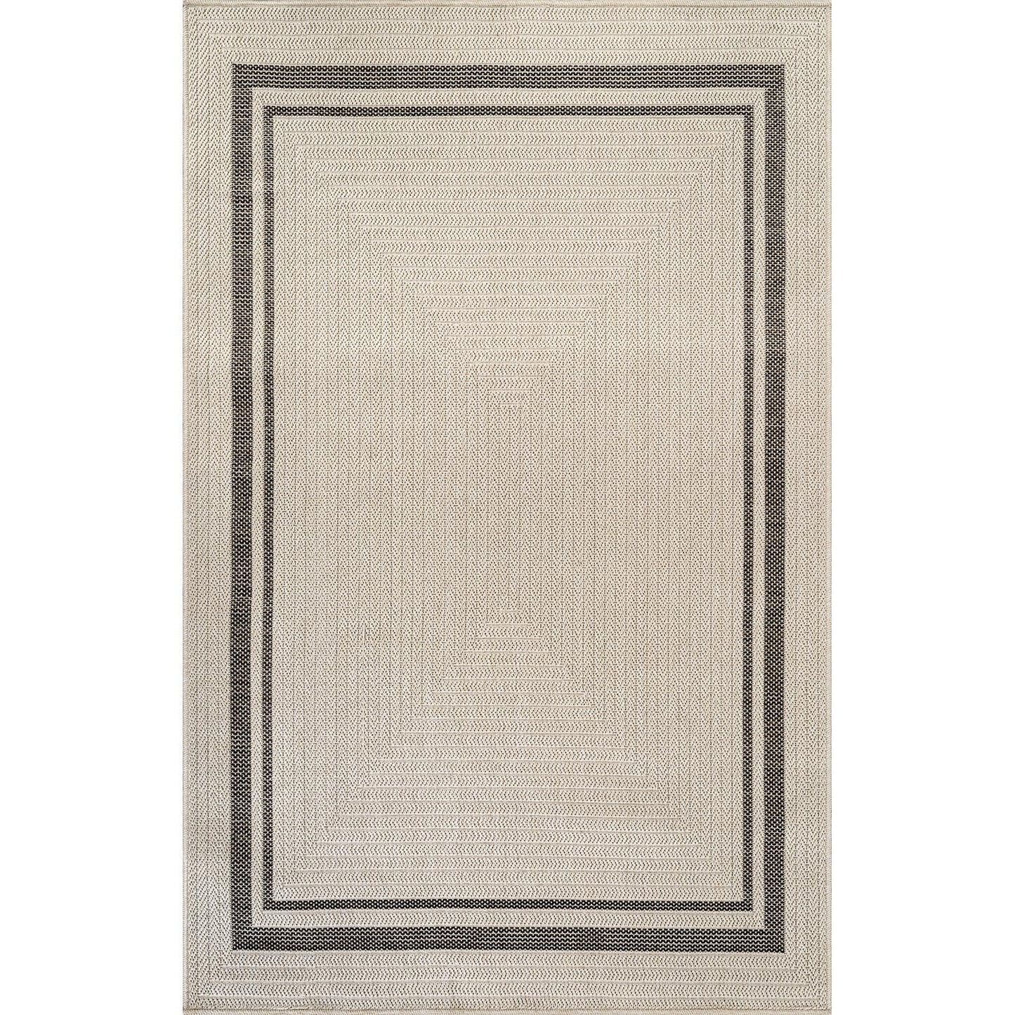 Beverly Rug Easy Jute Bordered Rug 9x12 Washable Large Indoor Outdoor Area Rugs for Living Dining Room Patio Office Stain Resistant Non Shedding Casual Indoor Outside Carpet 9 x 12 Off-White