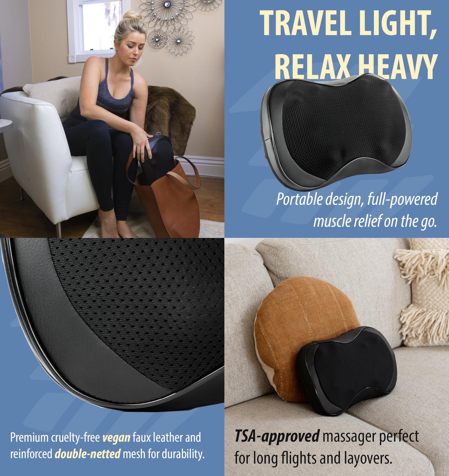 Zyllion Shiatsu Back and Neck Massager with Heat (FSA HSA Eligible) 3D Kneading 8-Node Electric Deep Tissue Massage Pillow for Muscle Pain Relief, Arthritis, Sciatica on Shoulder, Leg, Foot ZMA-25