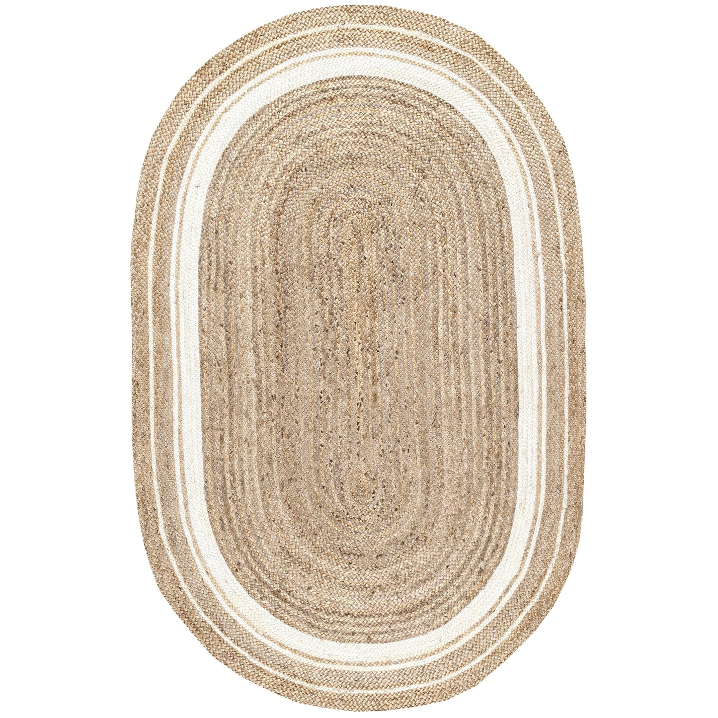Nuloom Rikki Off-White/Natural, 3' x 5' Oval, Coastal Braided, Jute, Soft and Textured, High Traffic, Stain Resistant, Easy Clean, Durable Area Rug for Bedroom, Living Room, Dining, Foyer, Entryway