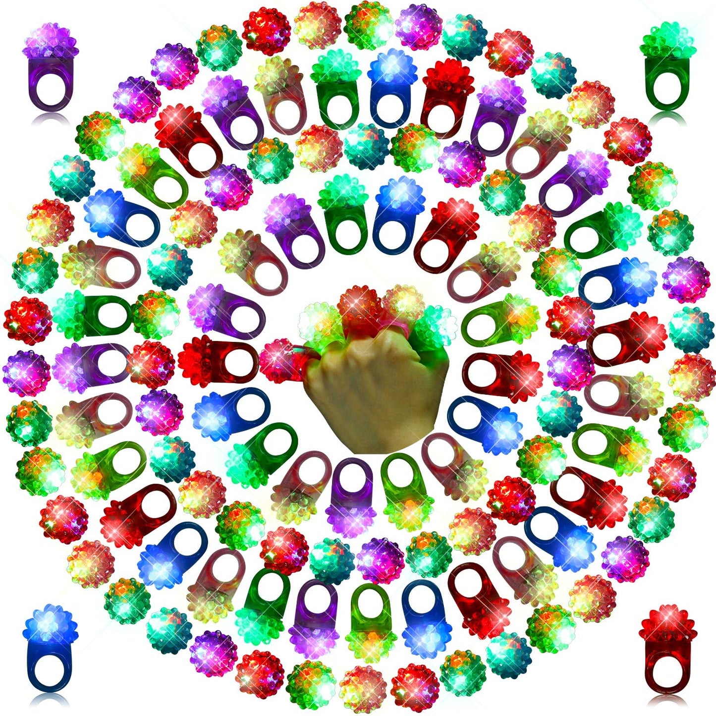 Sosation 100 Pcs Halloween Light up Ring LED Flashing Ring Halloween Party Favors Glow in The Dark Bumpy Jelly Finger Light up Blinking for Kids Carnival Party Supplies(Colorful)