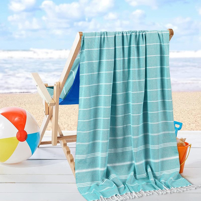 Topjini 1 Pack Turkish Beach Towel, Oversized 39"x71"Quick Dry Sand Free Cotton Striped Bulk Towel Vacation Essentials Pool Rravel Cruise Towels,Aqua